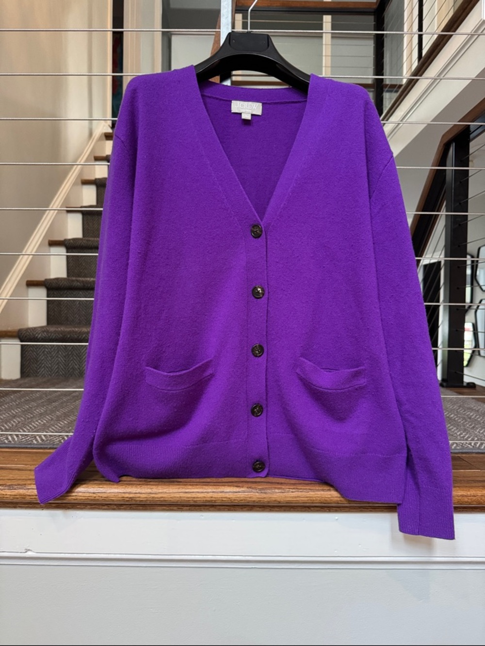 J. Crew Vibrant Purple Cashmere V-Neck Button Cardigan